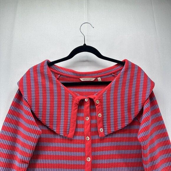 Soft Surroundings Sweater Womens PL Serene Button Collar Waffle Knit Red Purple - Picture 3 of 11